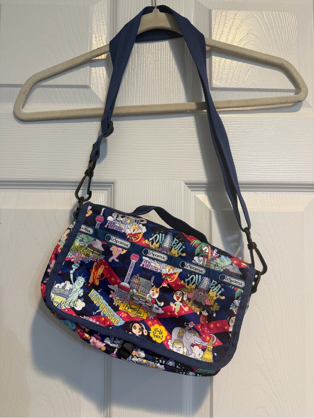 LeSportsac Navy Multi Cities Cartoon-Print Crossbody Shoulder Bag